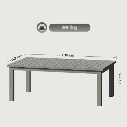 Outsunny Aluminium Outdoor Coffee Table, Rectangular Patio Side Table with Slat Tabletop for Indoor, Garden, Balcony, 100cm x 60 cm, Grey