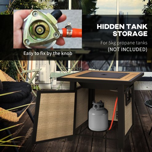 Outsunny Propane Gas Fire Pit Table, 50,000 BTU Smokeless Firepit Outdoor Patio Heater with Waterproof Cover, Glass Beads and Lid, 71 x 71 x 66.5cm, Brown