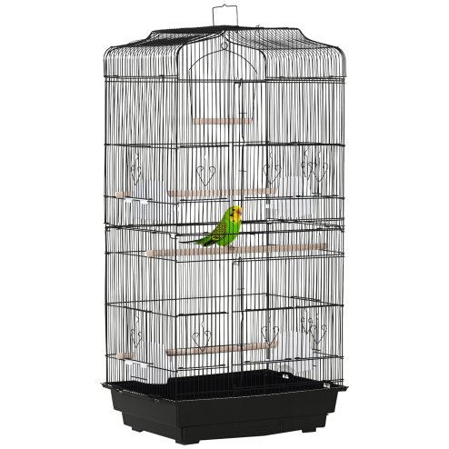 PawHut Bird Cage with Perches, Food Bowls, Swing, Parrot Cage for Budgie, Parakeet, Small Bird, 46.5 x 35.5 x 92cm, Black