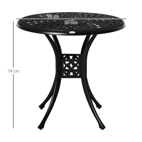 Outsunny 78 cm Round Garden Dining Table with Parasol Hole Antique Cast Aluminium Outdoor Table Only, Black