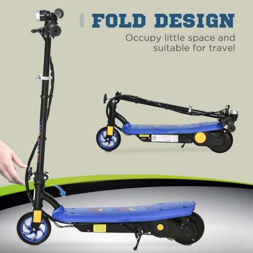 HOMCOM 120W E-Scooter Folding Electric Scooter with 12km/h Maximum Speed, Three Mode LED Headlight, Adjustable Height, Warning Bell, for Ages 7-14 Years - Blue