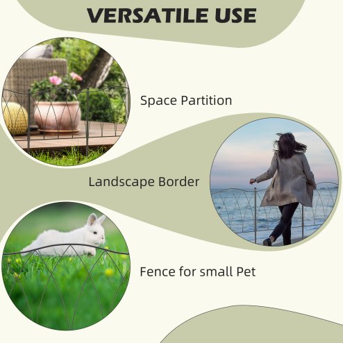 Outsunny Decoration Garden Fence, 5PCs Outdoor Picket Fence Panels, Rustproof Metal Wire Landscape Flower Bed Border Edging Animal Barrier, Black