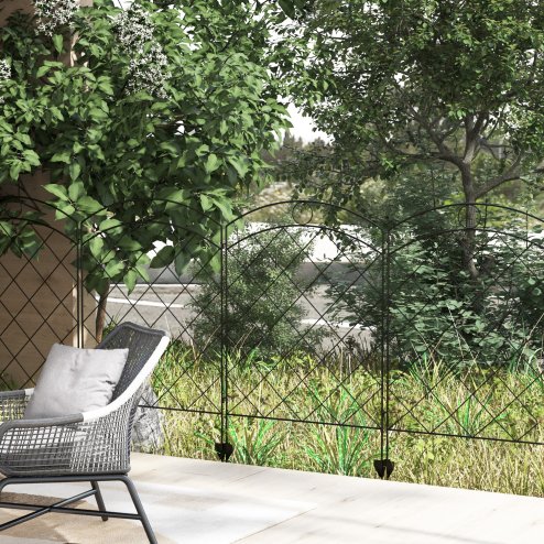 Outsunny Decorative Garden Fencing, 43in x 11.4ft Outdoor Picket Fence Panels, 4PCs Rustproof Steel Wire Landscape Flower Bed Border Edging Animal Barrier, Black