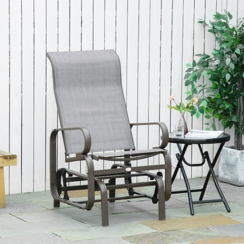 Outsunny Outdoor Gliding Rocking Chair with Sturdy Metal Frame Garden Comfortable Swing Chair for Patio, Garden and Poolside, Grey