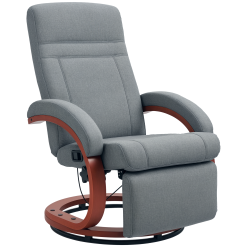 HOMCOM Swivel Recliner Chair with Extended Footrest, Manual Reclining Armchair with Wood Base for Living Room, Bedroom, Grey