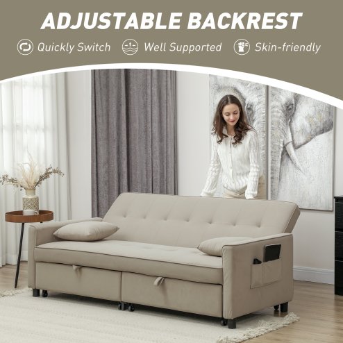 HOMCOM Sectional Sofa Bed, L-Shaped 3 Seater Sofa Bed, Reversible Sleeper Sofa with Pull Out Couch Bed, Cushions, Fabric Futon Sofa Bed for Living Room, Beige