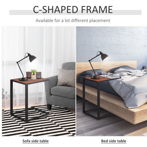 HOMCOM C-Shaped Side Table, Sofa End Table with Metal Frame, Accent Couch Table for Living room, Bedroom