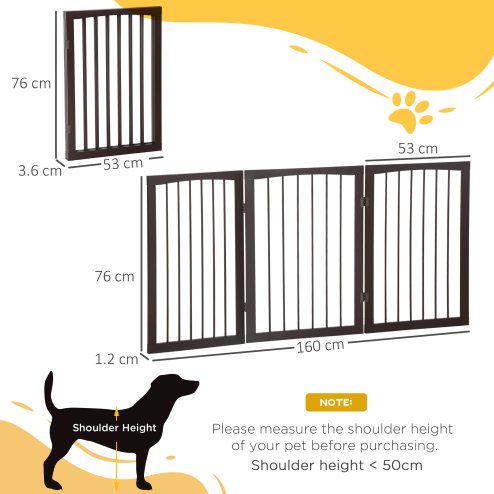 PawHut 3 Panel Stair Gate Foldable Dog Door Gate Indoor Free Standing Safety Gate Pet Barrier 76cm Height
