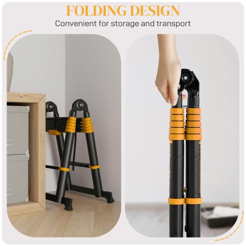 HOMCOM 3.8M Duo Aluminium Ladder with 12 Non-Slip Steps, Tool Holder Herringbone Deployed Extendable DIY with Climbing Platform, Yellow