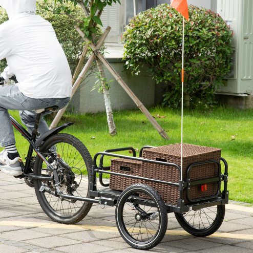 HOMCOM Steel Bike Trailer with Triple Safety Features, Wagon Bicycle Trailer with Suspension, 2 Wheels Outdoor Storage Carrier, 40kg Max Load, Black