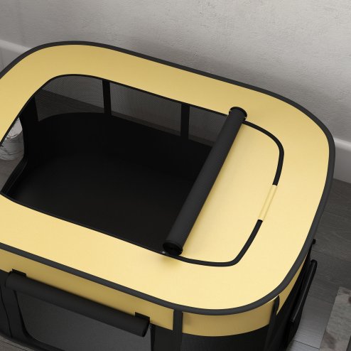 PawHut Dog Pen, Pet Playpen, Portable Foldable Dog Cat Playpen Soft Pet Cage with Storage Bag for Puppies, Rabbits, Kittens, Guinea Pigs, 114 x 89 x 59cm - Yellow