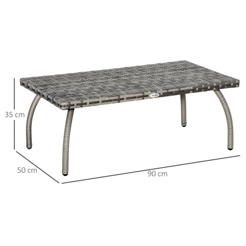Outsunny Rattan Coffee Table, Patio Wicker Table with All-Weather Material for Garden, Balcony, Backyard, Grey