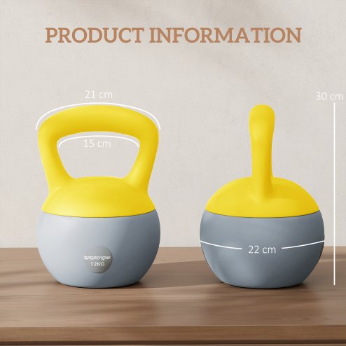SPORTNOW Soft Kettlebell, 12kg Kettle Bell with Non-Slip Handle for Home Gym Weight Lifting and Strength Training, Yellow and Grey
