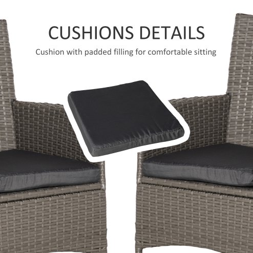 Outsunny 4 Pieces Outdoor PE Rattan Dining Chairs Set with Cushion, Garden Armchair with Armrests, High Backrest, Metal Frame Patio Wicker Furniture, Grey