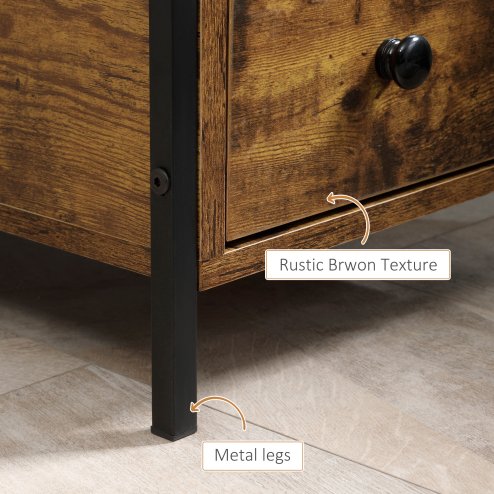 HOMCOM Side Table, Narrow Bedside Table with 2 Drawers and Storage Shelf, Industrial End Table with Metal Frame for Small Spaces