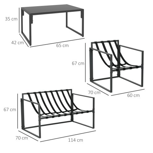 Outsunny 4 Piece Garden Sofa Set, 2 Single Armchair, Loveseat and Coffee Table Set with Steel Frame, Outdoor Furniture with Thick Cushions, Grey