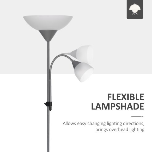 HOMCOM Modern Floor Lamp, Uplighter 2-Light Tall Standing Lamp with Adjustable Heads,  for Living Room, Bedroom, Office