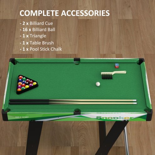 SPORTNOW Folding Pool Table Set, 104cm Mini Snooker Table with 2 Cues, 16 Balls, Chalk, Triangle, Brush, Portable Billiards Table for Youth and Adults, Green