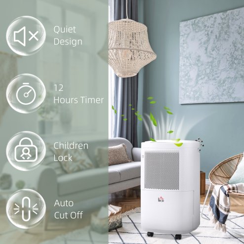 HOMCOM 10L/Day 2200ML Portable Quiet Dehumidifier with WiFi Smart App Control, Electric Moisture Air Dehumidifier for Home Laundry Basement