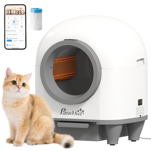 PawHut Self Cleaning Cat Litter Tray, 80L Extra Large Automatic Cat Litter Box with APP Control, Safety Protection, Odor Removal, Kitten Smart Toilet with Rubbish Bag for Multiple Kittens