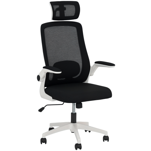 HOMCOM Executive Office Chair, Ergonomic Mesh High Back Desk Chair with Flip-up Armrest, Adjustable Lumbar Support, Rotatable Headrest, Black