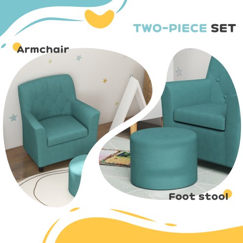 AIYAPLAY Kids Sofa Set, Toddler Chair with Footrest, Single Seater Kids Armchair for Playroom Bedroom, Blue