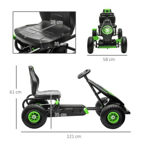 HOMCOM Children Pedal Go Kart, Raving Go Kart with Adjustable Seat, Inflatable Tyres, Shock Aborb, Handbrake, for Ages 5-12 Years - Green