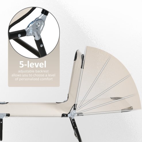 Outsunny Foldable Sun Lounger Set of 2 with 5-Position Adjustable Backrest, Outdoor Portable Recliner Chaise Lounge Chair with Breathable Mesh Fabric, Cream White