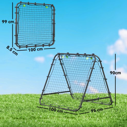HOMCOM Double-Sided Football Rebounder Net, Football Rebound Net Target Goal with Five Adjustable Angles, Black