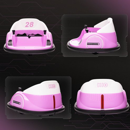 AIYAPLAY Kids Bumper Car, 360 Rotation 12V Waltz Car, Battery Powered Ride-On Toy with Remote Control, Dual Joystick, Music, USB, LED Lights, Horn, for Ages 1.5-5 Years, Pink