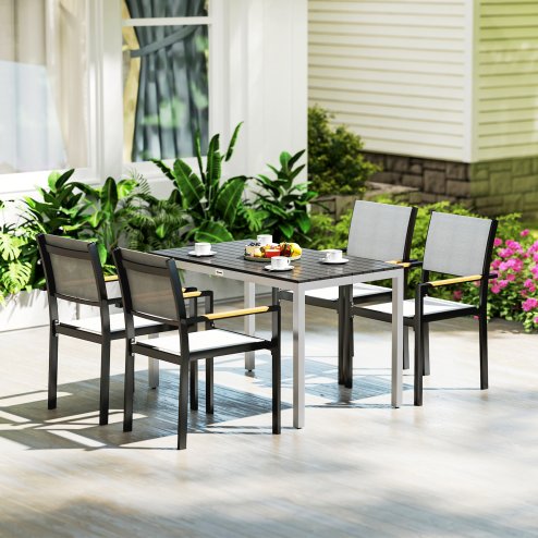 Outsunny Garden Dining Table for 4-6, 120 x 70 cm Outdoor Patio Table with Rust-Resistant Aluminium Frame, Easy Maintenance Slatted Top for Patio, Terrace, Balcony, Black