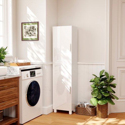 HOMCOM Tall Bathroom Cabinet, Freestanding Bathroom Storage Cabinet with Adjustable Shelves and Double Doors