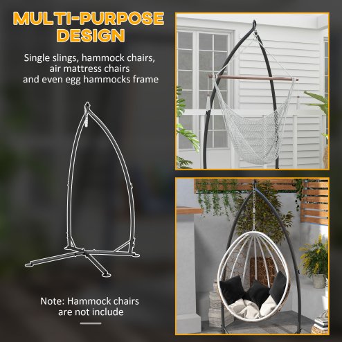 Outsunny Hammock Chair Stand, Hanging Heavy Duty Metal Frame Hammock Stand with Chain, for Hanging Hammock Air Porch Swing Chair, Egg Chair, Indoor & Outdoor Use, Black