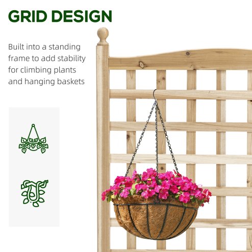 Outsunny Garden Planters with Trellis for Climbing Vines, Wooden Raised Beds for Garden, Free Standing Flower Pot, Indoor Outdoor Display Rack, 64 x 28 x 120 cm, Natural