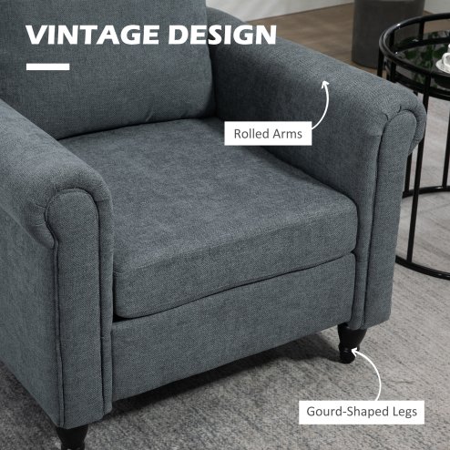 HOMCOM Armchair, Upholstered Accent Chair, Occasional Fireside Chair with Back Pillow and Rubber Wood Legs, Single Sofa for Living Room, Reading Room