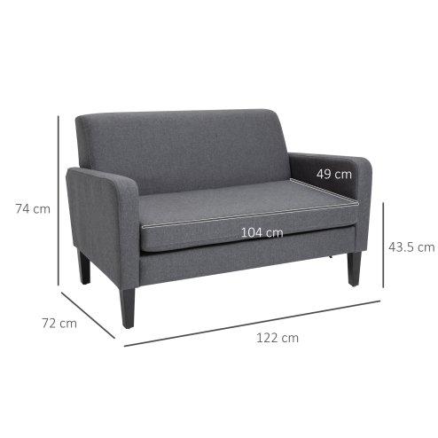 HOMCOM 2 Seater Sofa, Small Comfy Sofa Couch with Rubber Wood Legs, Modern Upholstered Loveseat for Living Room, Bedroom, Charcoal Grey
