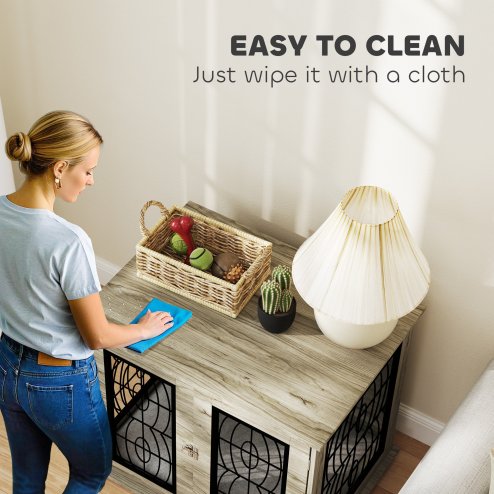 PawHut Dog Crate Furniture, Dog Cage with Soft Washable Cushion, Furniture-Style Pet Kennel Indoor House End Side Table for Small Medium Breeds, 80 x 56 x 63 cm, Grey