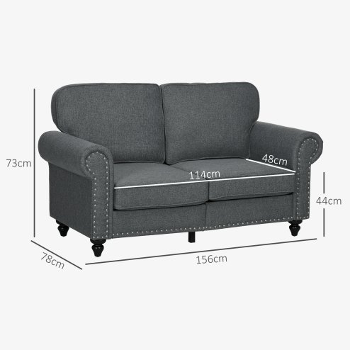 HOMCOM 2 Seater Sofa, Fabric Sofa Couch with Nailhead Trim Rolled Arm and Slatted Wood Frame, Upholstered Loveseat Settee for Living Room, Bedroom, Home Office