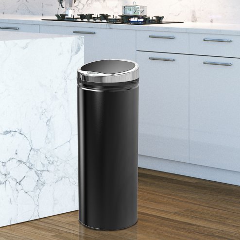 HOMCOM 50L Sensor Bin for Kitchen Waste Automatic Dustbin Motion Detection Dustbin Stainless Steel Rubbish Can with Bucket, Black