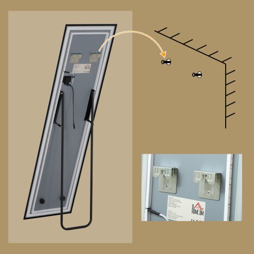 HOMCOM Full Length Mirror with LED Lights, 150 x 40cm Free Standing Mirror with Dimming and 3 Colour Lighting, Leaning or Wall Mirror with Metal Frame for Living Room, Bedroom, Black