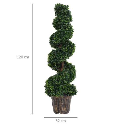 Outsunny Set of 2 Artificial Boxwood Spiral Topiary Trees Potted Decorative Plant Indoor D??cor 120cm