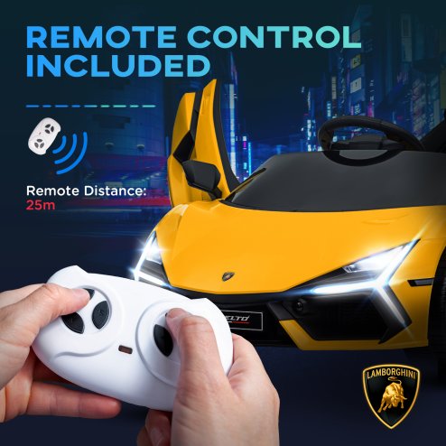 AIYAPLAY Lamborghini Revuelto Licensed Electric Car for Kids with Butterfly Doors, 12V Kids Electric Ride On with Suspension, Remote Control, LED Lights, Horn, USB, MP3 for 3-5 Years, Yellow