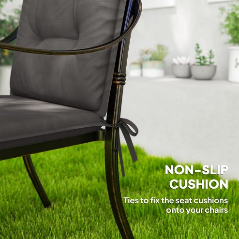 Outsunny Set of 4 Garden Chair Cushions with Backs, 108L x 50W x 5H cm Outdoor Seat Cushions Outdoor Seat Pads with Backrest, Tufted Back, Ties Dining Chair, Charcoal Grey