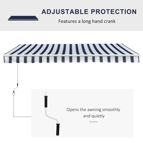 Outsunny 3.5 x 2.5m Garden Patio Retractable Manual Awning Canopy, Adjustable Sun Shade Shelter with New Winding Handle - Blue/White