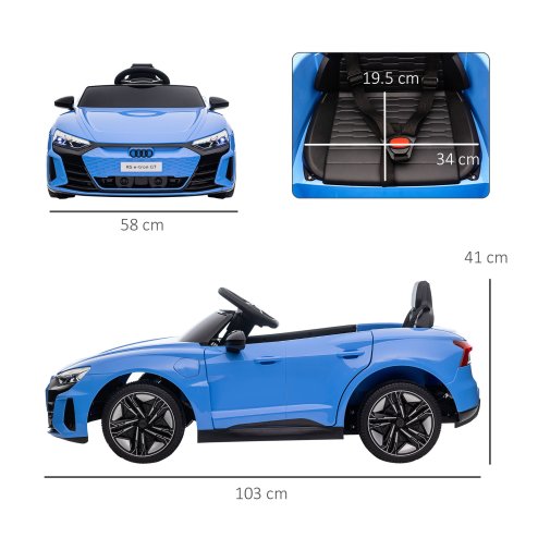 HOMCOM Audi RS e-tron GT Licensed Electric Cars for Kids Electric Ride-ons 12V Battery Powered Toy w/ Remote Control Music, for 3-5 years, Blue