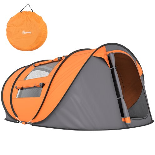 Outsunny 4 Person Pop-up Camping Tent Family Tent with Ground Sheet, 4 Windows and Portable Carry Bag for Beach Outdoor Trip