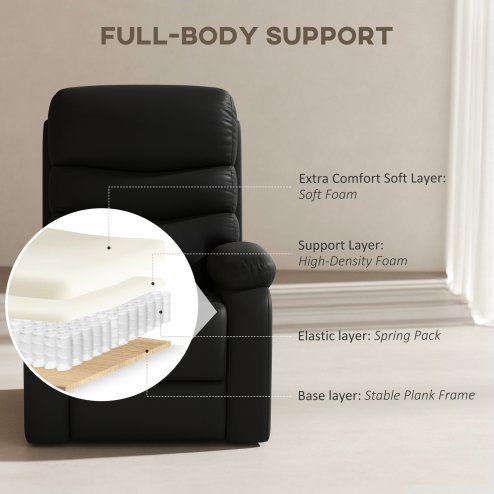 HOMCOM Recliner Armchair, PU Leather Manual Reclining Chair with Adjustable Leg Rest and Backrest, Easy Assembly, Recliner Chair for Living Room, Bedroom, Home Theater, Black