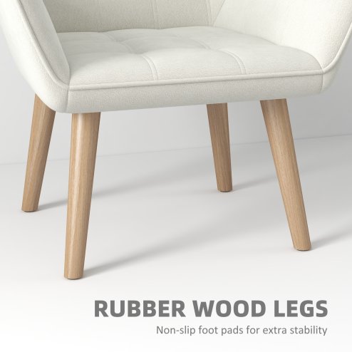 HOMCOM Armchair Accent Chair, Vanity Chair with Wide Arms, Slanted Back, Padding, Metal Frame, Wooden Legs, Home Bedroom Furniture Seating, Cream White