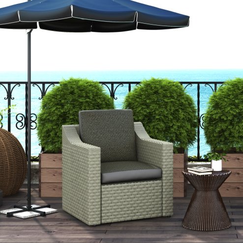 Outsunny 2 Pieces Outdoor Seat Cushions with Backrest, Fabric and PE Rattan Cover, Water Repellent Seat Pads for Chair, Swing, Sofa, Grey