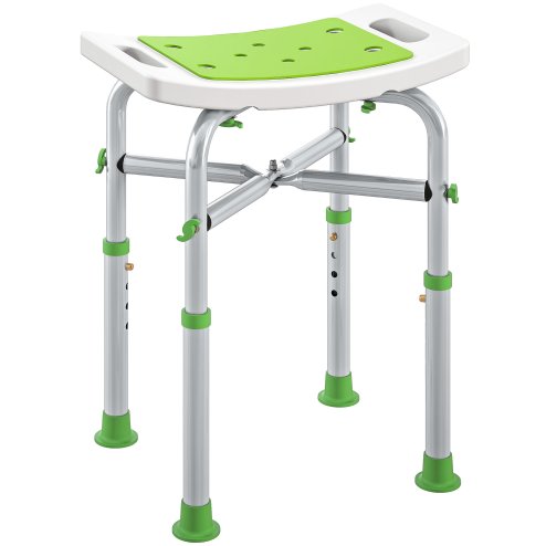 HOMCOM Shower Chair for the Elderly and Disabled, Adjustable Padded Shower Stool with Built-in Handle and Non-slip Suction Foot Pads, Green